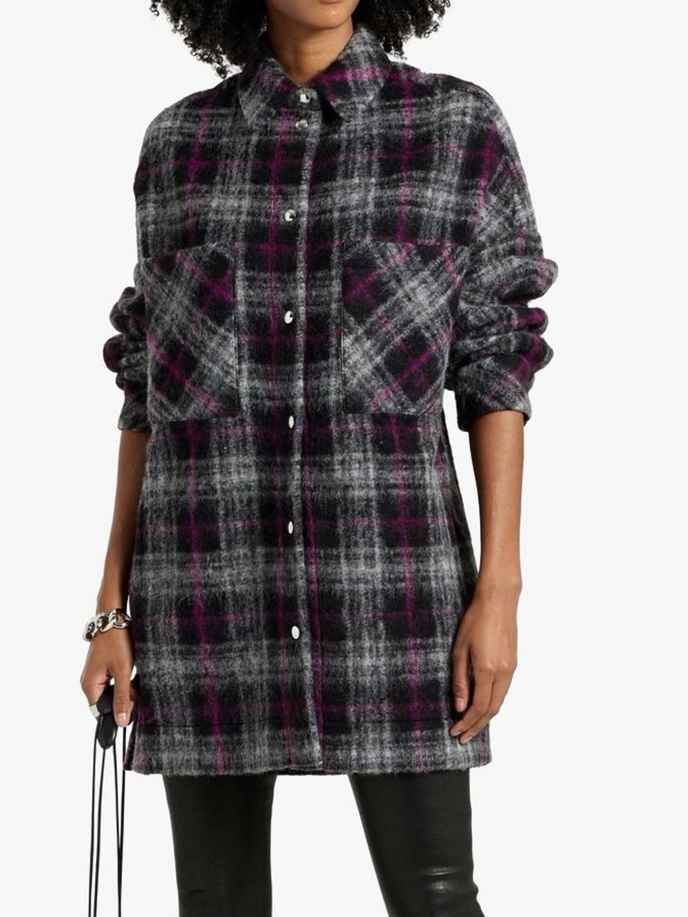 LIKE NEW IRO Paris Women’s Teresa Checked Brushed Wool-Blend Flannel Jacket
